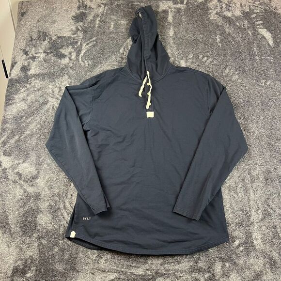Bylt Drop Cut L/S Hooded Henley Long Sleeve Navy Blue Men's XL Pullover Stretch - Picture 1 of 11